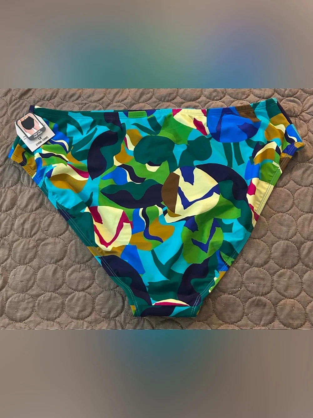 Time and Tru Teal Multi-Color Bikini Bottom